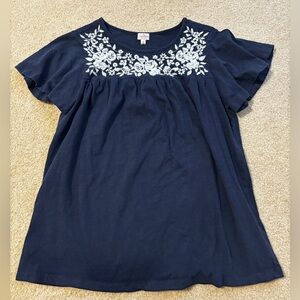 Navy Embroidered Top